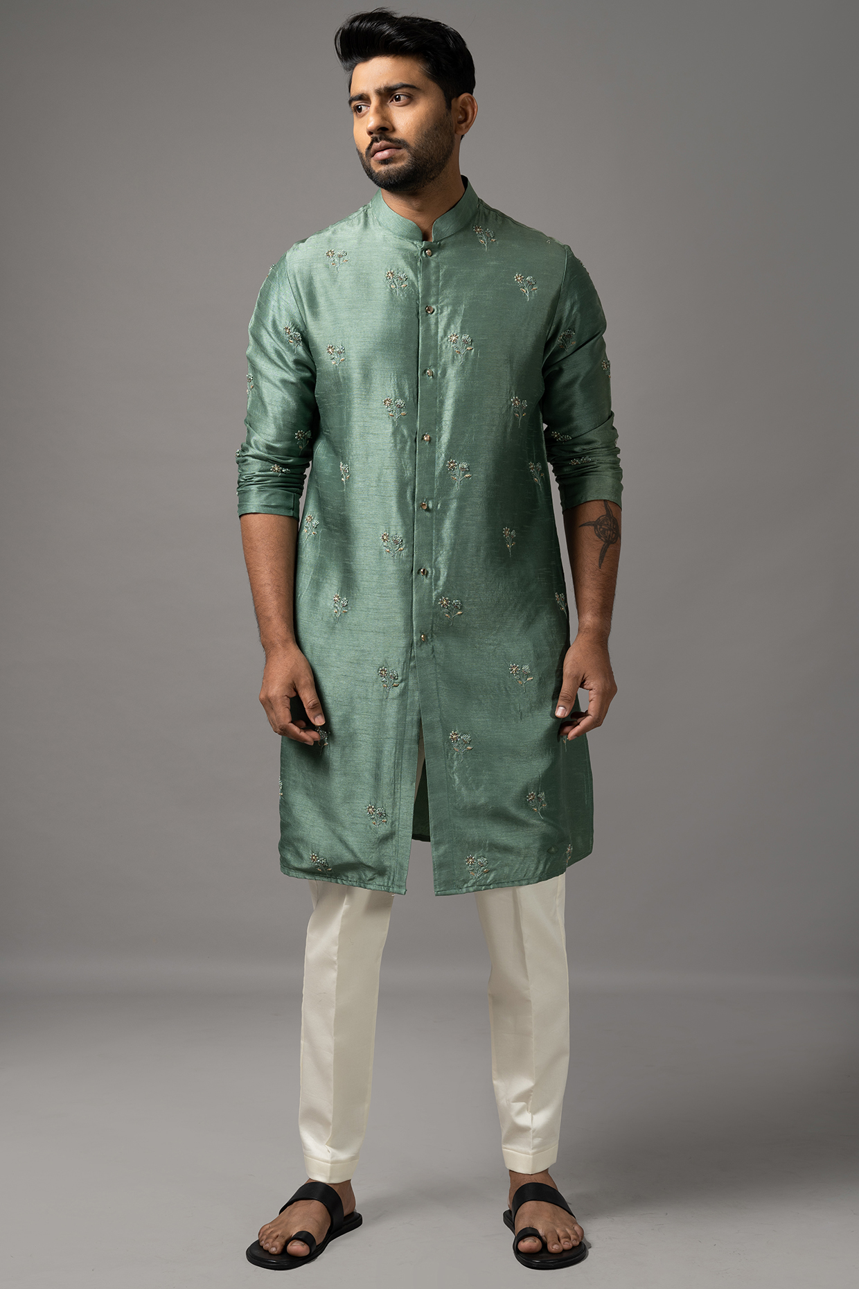 Spearmint Green Embroidered Kurta Set by YOSEBA at Pernia's Pop Up Shop