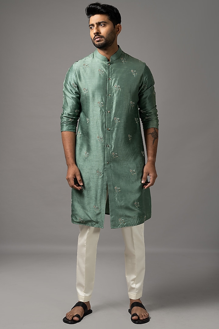 Spearmint Green Embroidered Kurta Set by YOSEBA at Pernia's Pop Up Shop