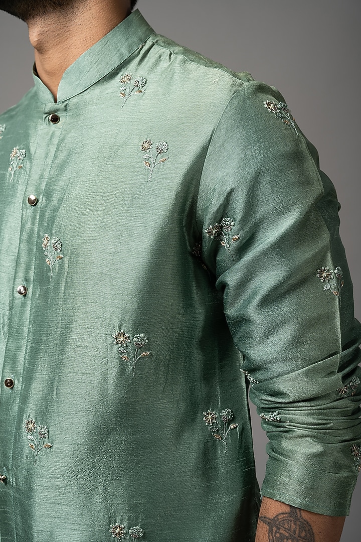Spearmint Green Embroidered Kurta Set by YOSEBA at Pernia's Pop Up Shop
