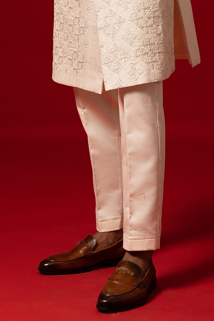 Ivory Terrycot Groom Sherwani Set by YOSEBA at Pernia's Pop Up Shop