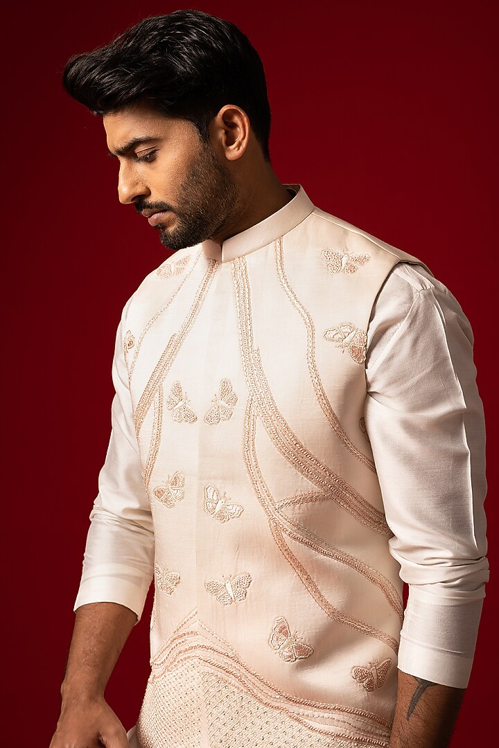 Tuft Bush Bam Silk Embroidered Nehru Jacket Set by YOSEBA at Pernia's Pop Up Shop