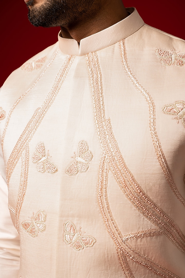Tuft Bush Bam Silk Embroidered Nehru Jacket Set by YOSEBA at Pernia's Pop Up Shop