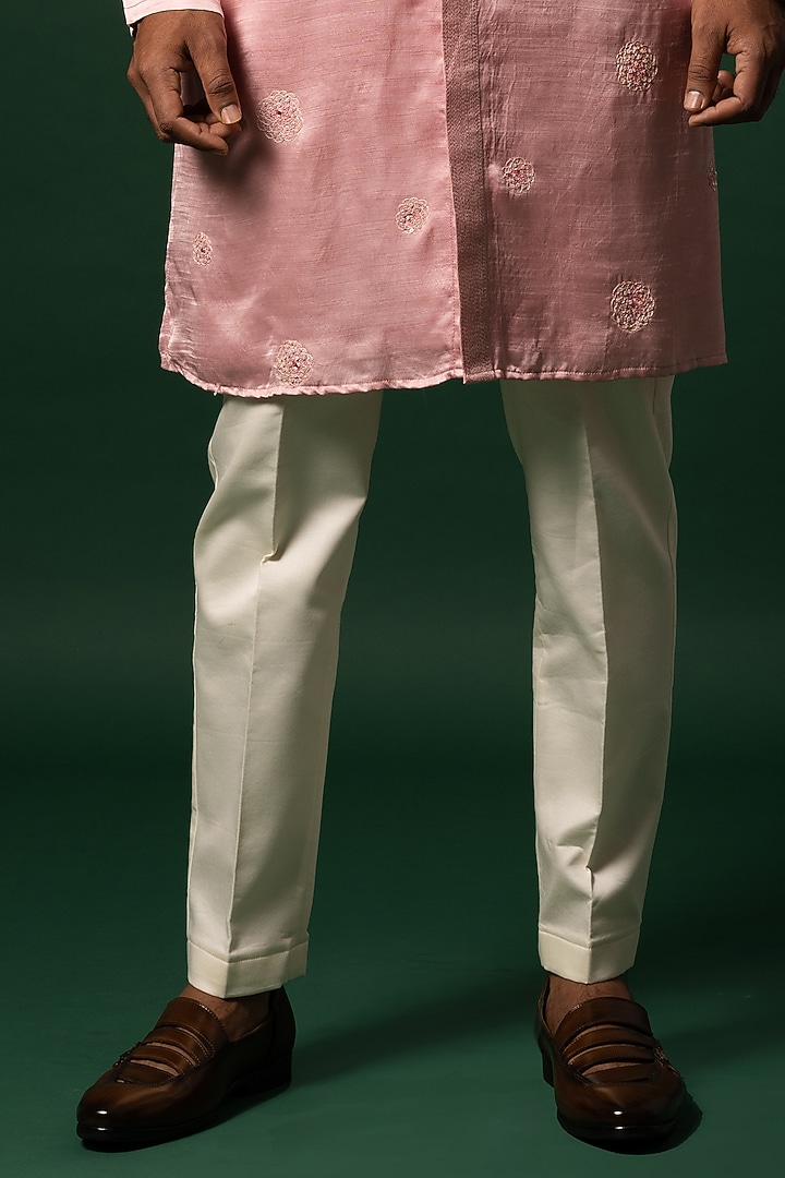 Ruby Pink Linen Satin Embroidered Kurta Set by YOSEBA at Pernia's Pop Up Shop