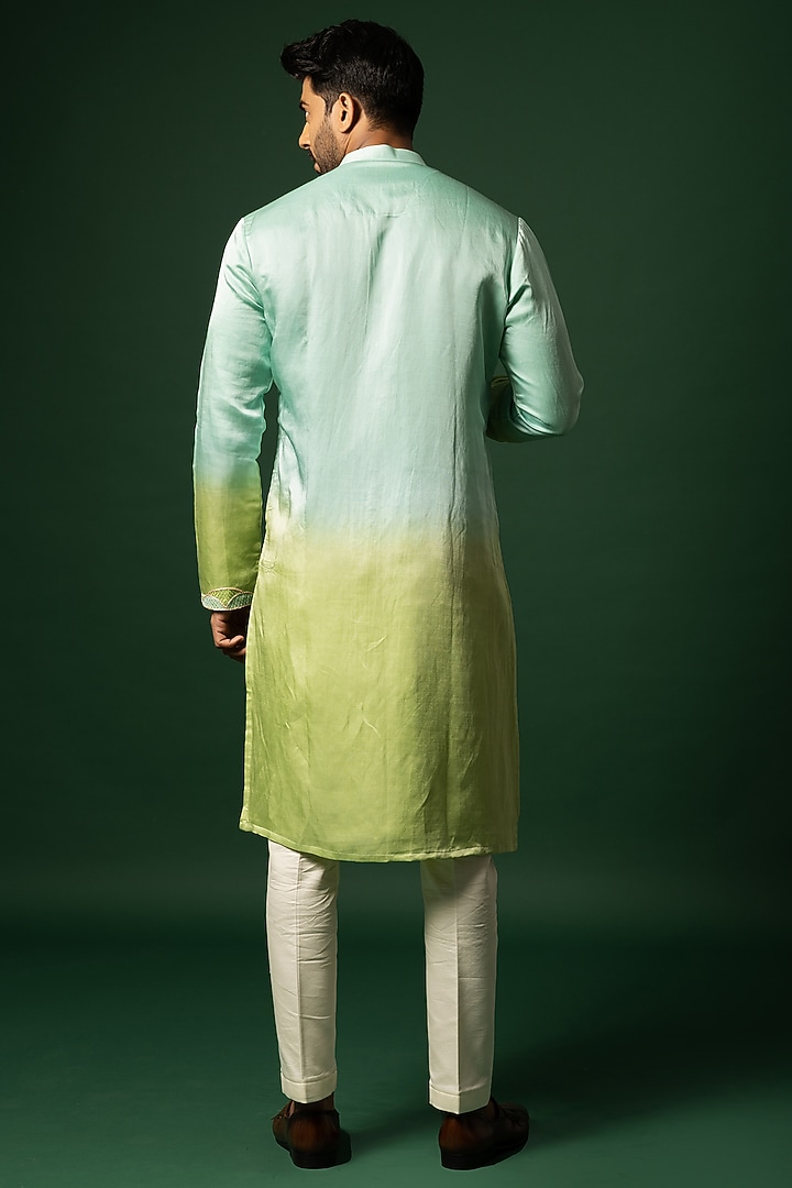 Lime Ombre Flared Embroidered Kurta Set