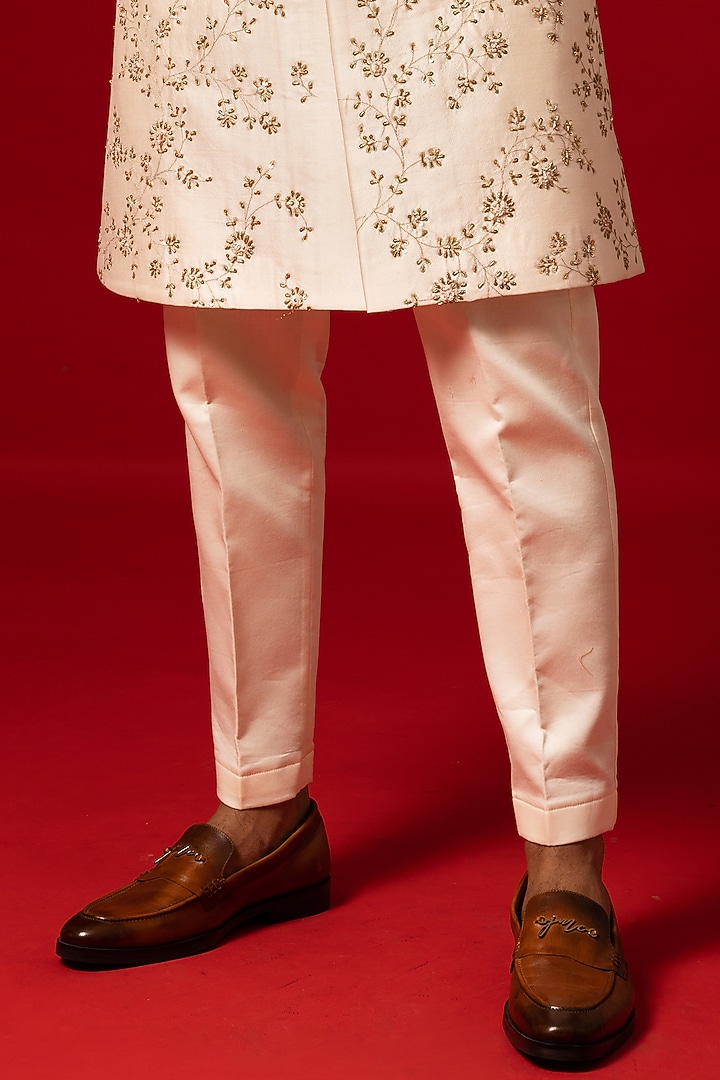 Ivory Silk Embroidered Groom Sherwani Set by YOSEBA at Pernia's Pop Up Shop