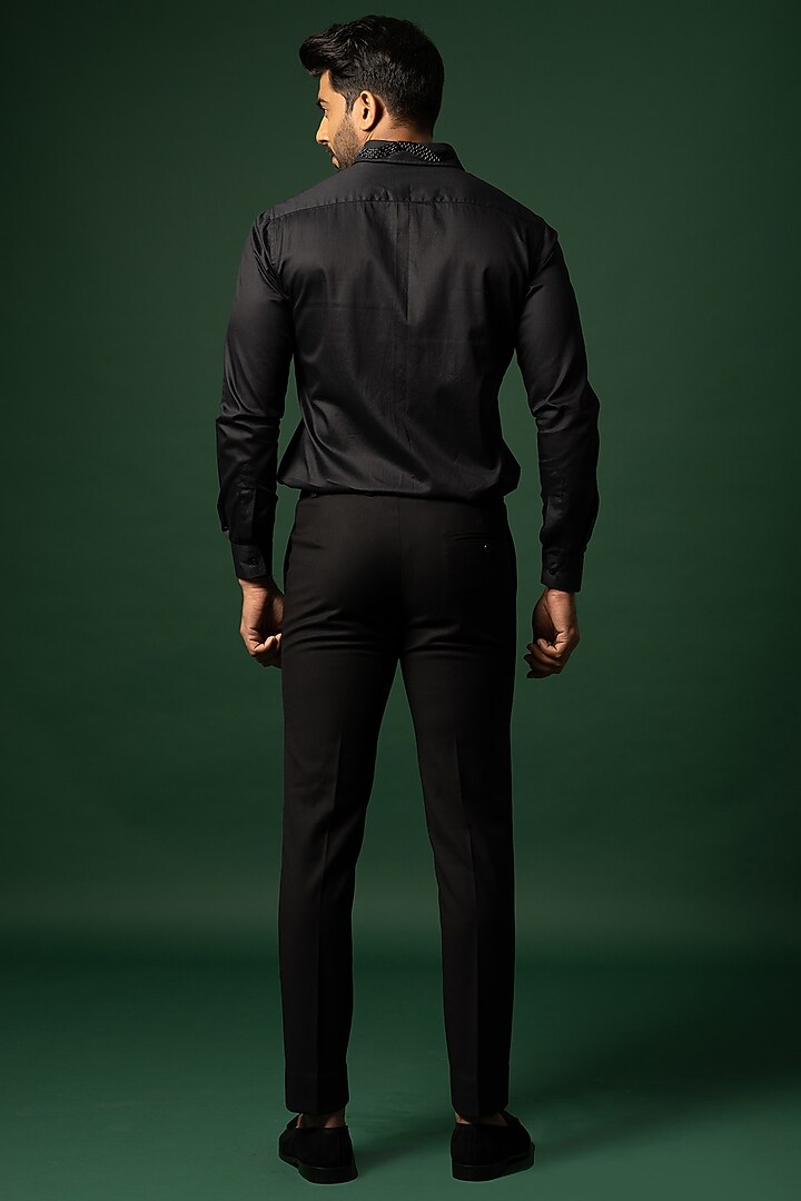 Obsidian Black Cotton Party Wear Shirt by YOSEBA at Pernia's Pop Up Shop