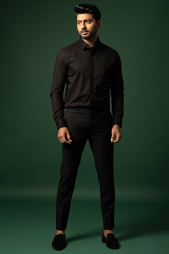 Jade Black Cotton Party Wear Shirt by YOSEBA at Pernia's Pop Up Shop