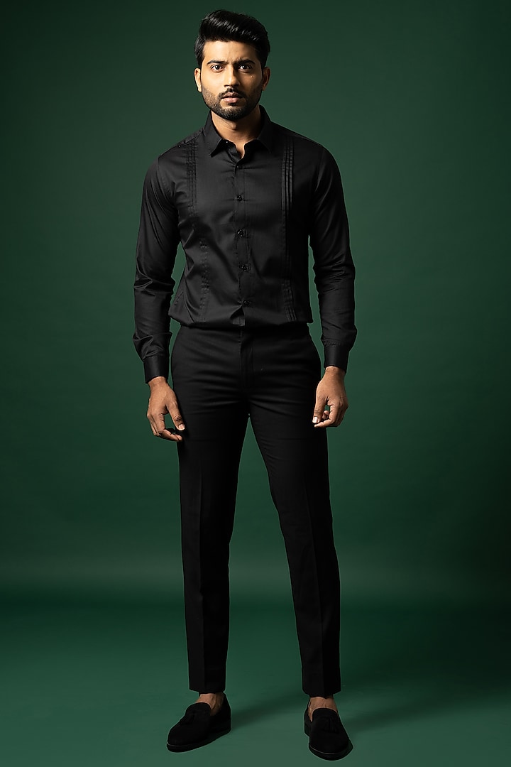 Onyx Black Cotton Party Wear Shirt by YOSEBA at Pernia's Pop Up Shop