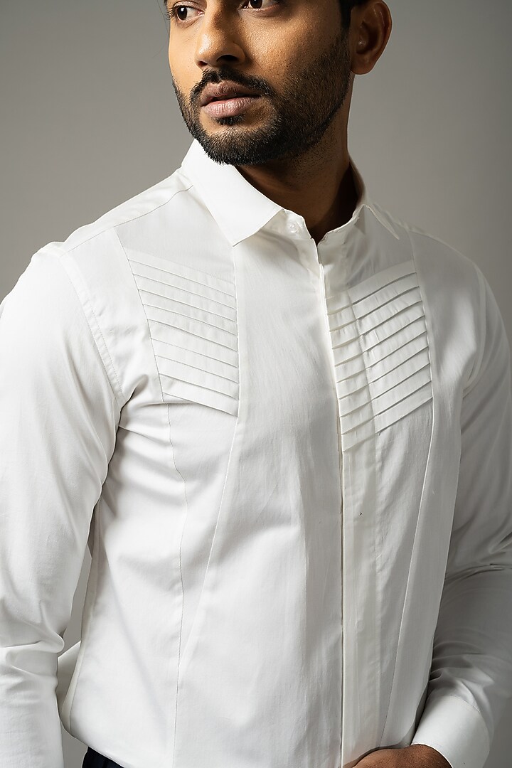 White Egyptian Giza Cotton Party Wear Shirt by YOSEBA at Pernia's Pop Up Shop