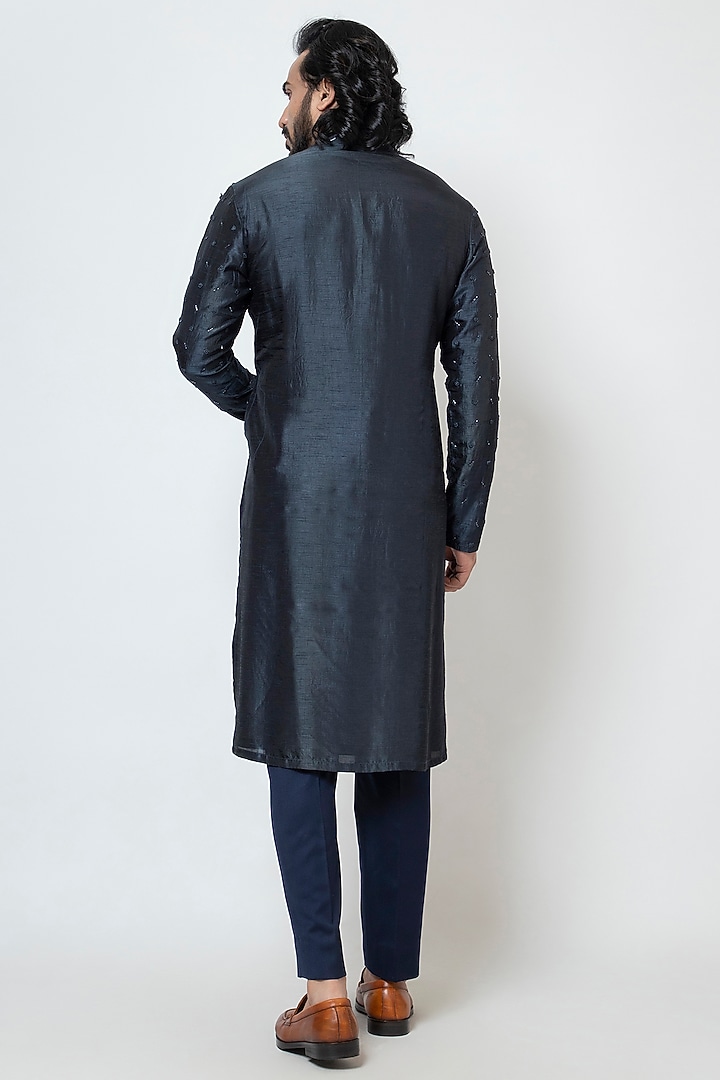 Deep Blue Bam Silk Cutdana Embroidered Kurta Set by YOSEBA at Pernia's Pop Up Shop