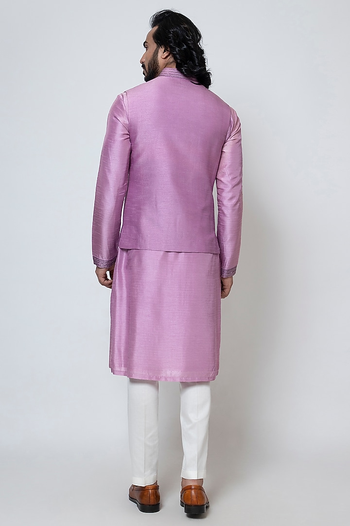 Purple Bam Silk Cutdana & Sequins Hand Embroidered Nehru Jacket Set by YOSEBA at Pernia's Pop Up Shop