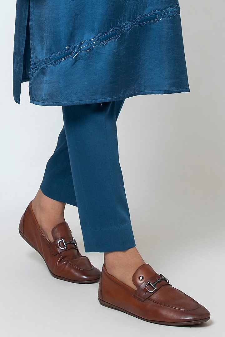 Pacific Blue Linen Satin Kurta Set by YOSEBA at Pernia's Pop Up Shop