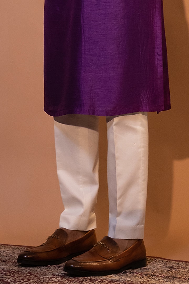 Grape Purple Bam Silk Embroidered Nehru Jacket Set by YOSEBA at Pernia's Pop Up Shop