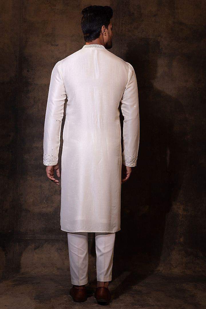 Ivory Bam Silk Mirror Embroidered Kurta Set by YOSEBA at Pernia's Pop Up Shop