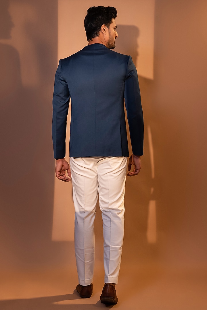 Teal Premium Suiting Fabric Cutdana Embroidered Blazer Set by YOSEBA at Pernia's Pop Up Shop