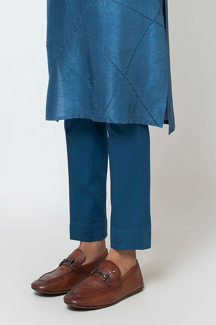 Teal Blue Bam Silk Cutdana & Thread Embellished Kurta Set by YOSEBA at Pernia's Pop Up Shop