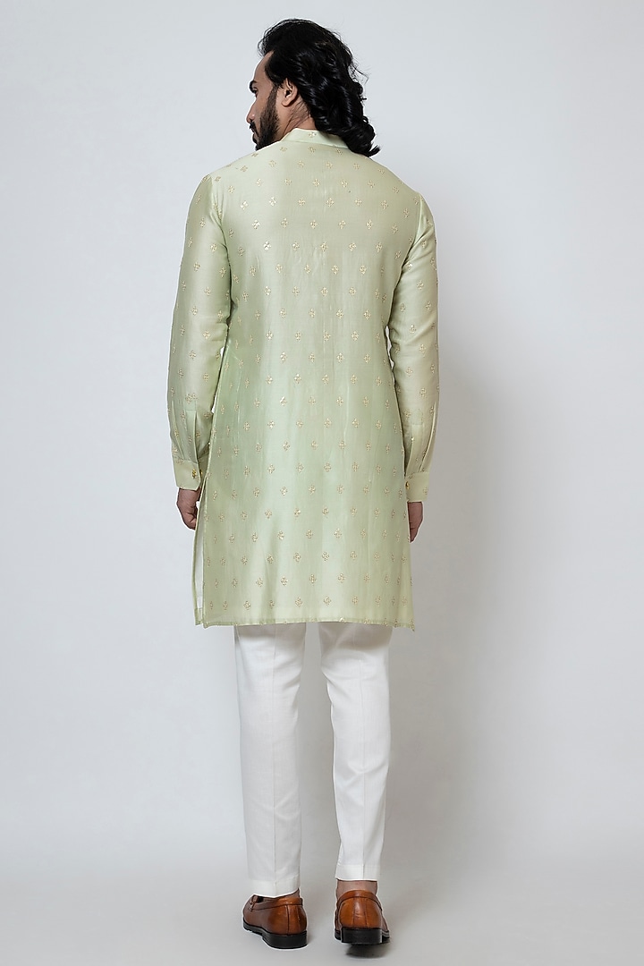 Mint Green Chanderi Silk Boota Embroidered Kurta Set by YOSEBA at Pernia's Pop Up Shop