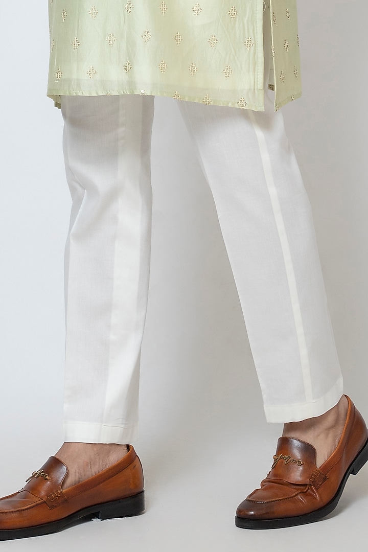 Mint Green Chanderi Silk Boota Embroidered Kurta Set by YOSEBA at Pernia's Pop Up Shop