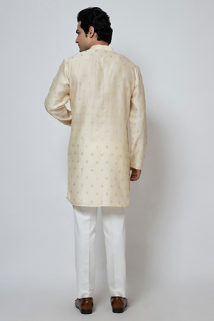 Beige Chanderi Silk Boota Embroidered Kurta Set by YOSEBA at Pernia's Pop Up Shop