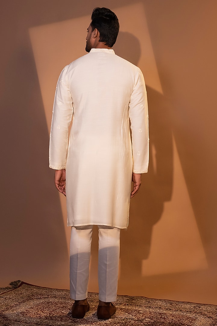 Ivory Bam Silk Boota Embroidered Kurta Set by YOSEBA at Pernia's Pop Up Shop