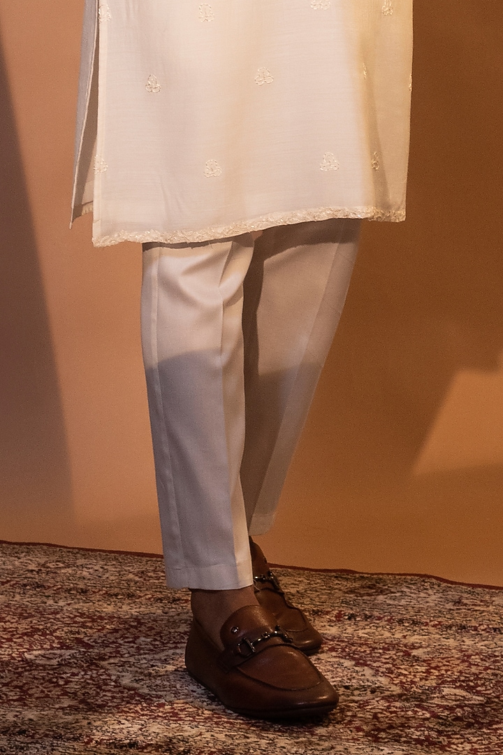 Ivory Bam Silk Boota Embroidered Kurta Set by YOSEBA at Pernia's Pop Up Shop
