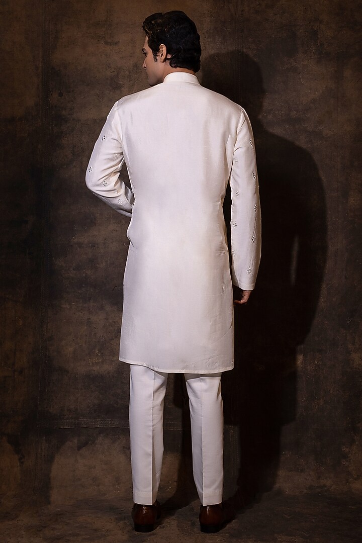 Ivory Bam Silk Mirror Embroidered Kurta Set by YOSEBA at Pernia's Pop Up Shop