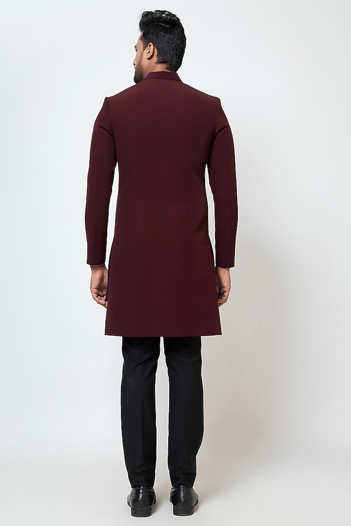 Wine Premium Suiting Fabric Cutdana Embroidered Achkan Jacket Set by YOSEBA at Pernia's Pop Up Shop