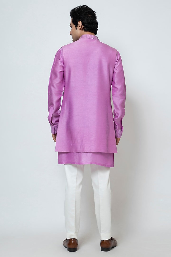 Purple Bam Silk Sequin Embellished Nehru Jacket Set by YOSEBA at Pernia's Pop Up Shop