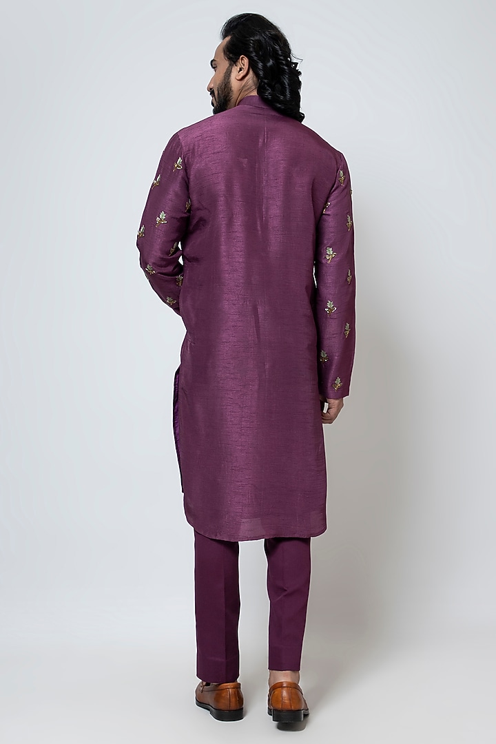 Plum Bam Silk Cutdana Work Kurta Set by YOSEBA at Pernia's Pop Up Shop