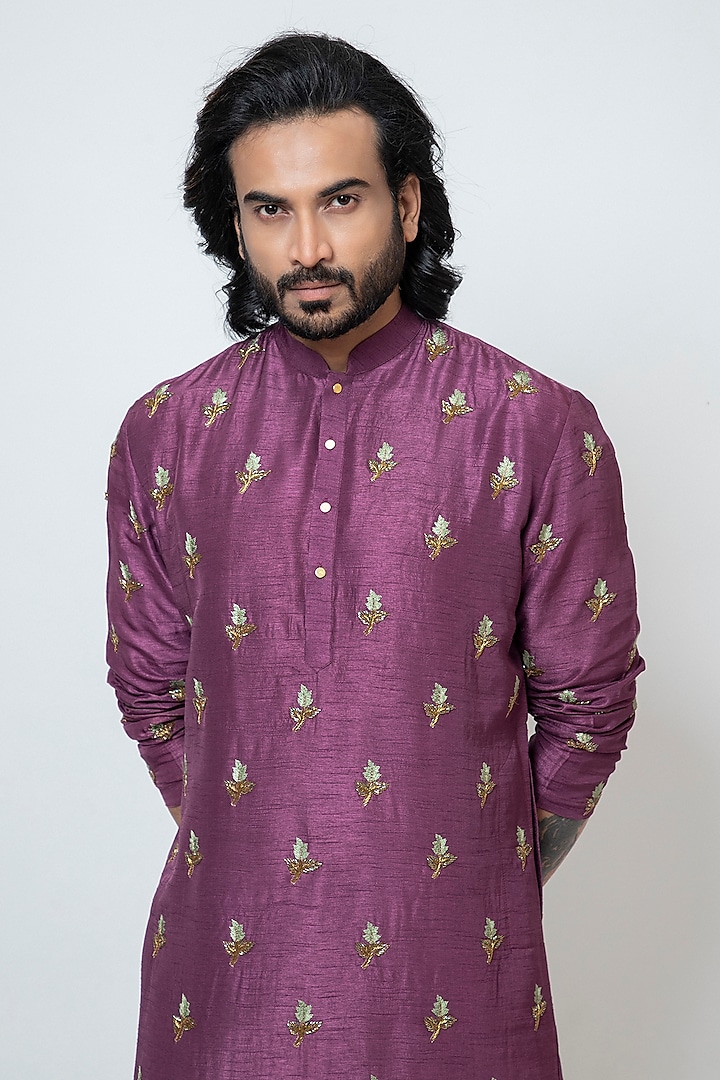 Plum Bam Silk Cutdana Work Kurta Set by YOSEBA at Pernia's Pop Up Shop