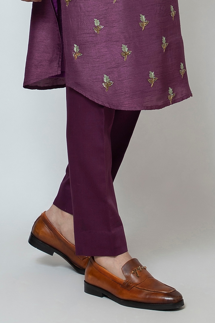 Plum Bam Silk Cutdana Work Kurta Set by YOSEBA at Pernia's Pop Up Shop