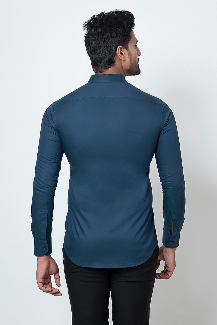 Teal Blue Premium Cotton Party Wear Shirt by YOSEBA at Pernia's Pop Up Shop