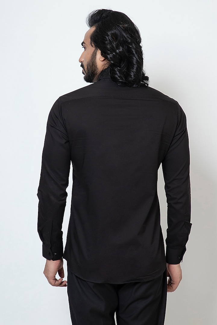 Black Premium Cotton Cutdana Embroidered Party Wear Shirt by YOSEBA at Pernia's Pop Up Shop