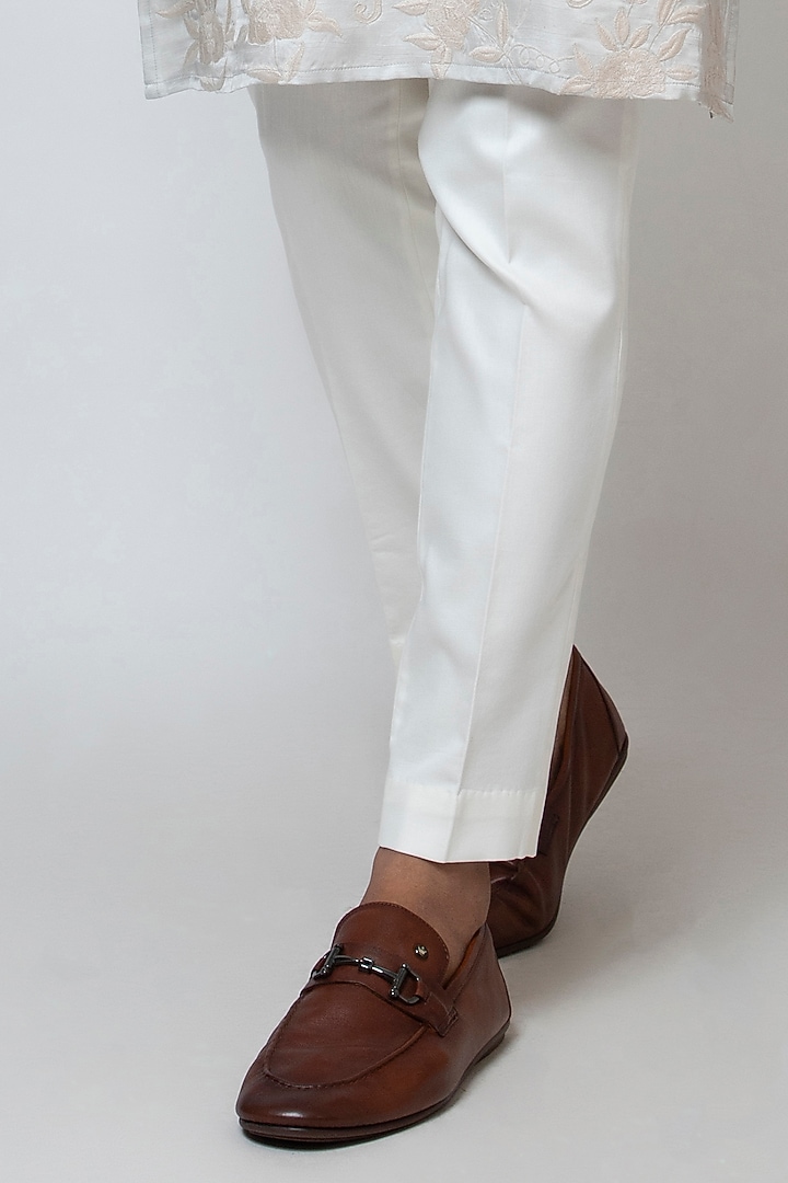 Grey Linen Satin Jaal Work Kurta Set by YOSEBA at Pernia's Pop Up Shop