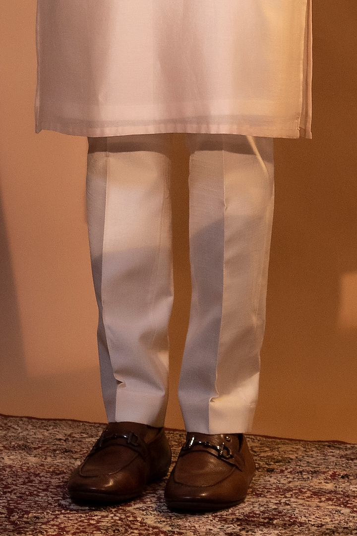 Ivory Chanderi Silk Thread Work Nehru Jacket Set by YOSEBA at Pernia's Pop Up Shop