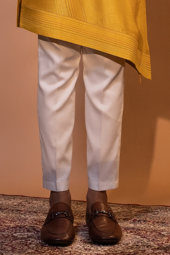 Mustard Yellow Bam Silk Embroidered Nehru Jacket Set by YOSEBA at Pernia's Pop Up Shop