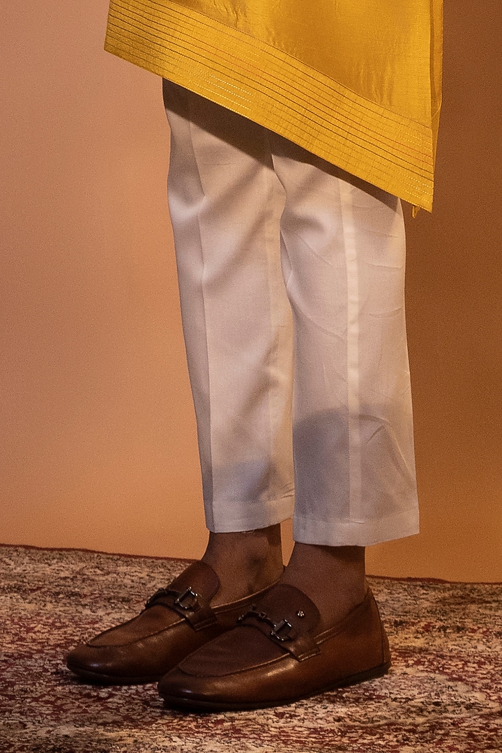 Mustard Yellow Bam Silk Embroidered Kurta Set by YOSEBA at Pernia's Pop Up Shop