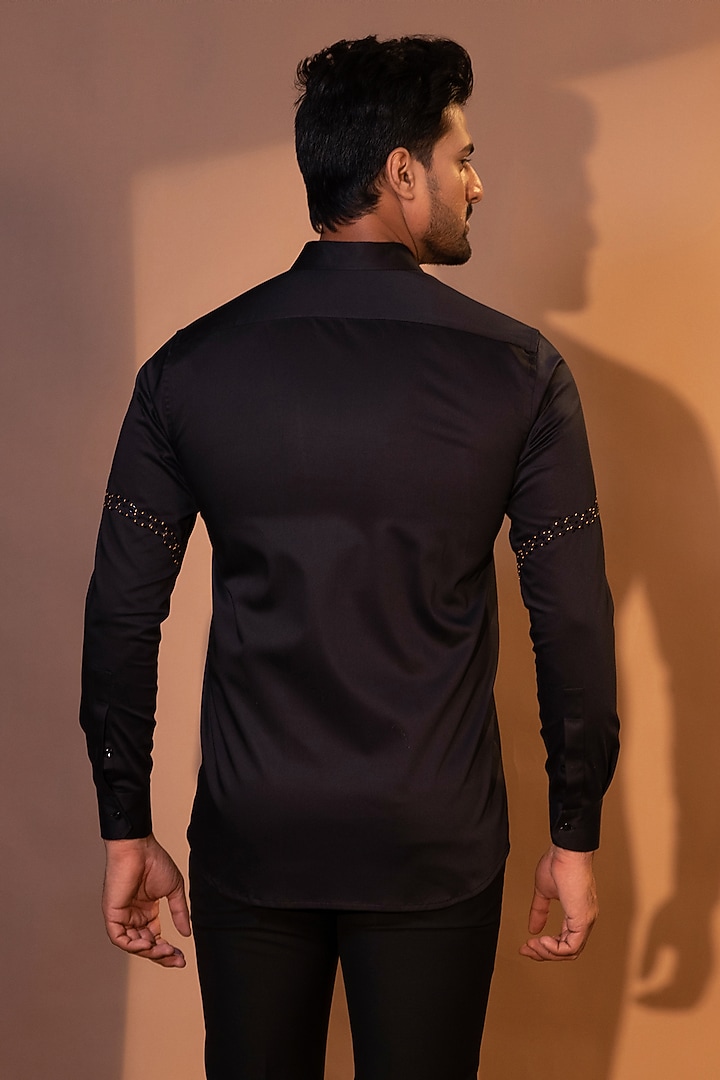 Black Premium Cotton Cutdana Embroidered Party Wear Shirt by YOSEBA at Pernia's Pop Up Shop