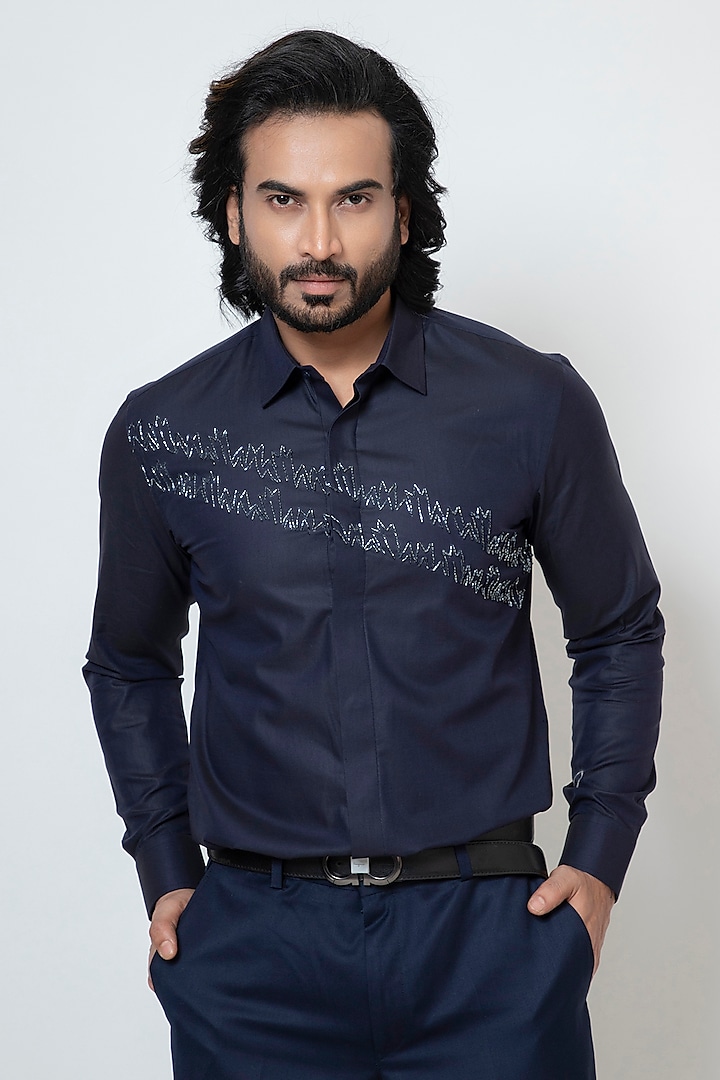 Deep Blue Premium Cotton Shirt by YOSEBA