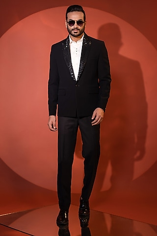 Black Stretch Blazer Set by YOSEBA
