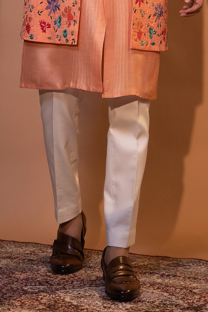 Peach Ombre Bam Silk Thread Work Nehru Jacket Set by YOSEBA at Pernia's Pop Up Shop