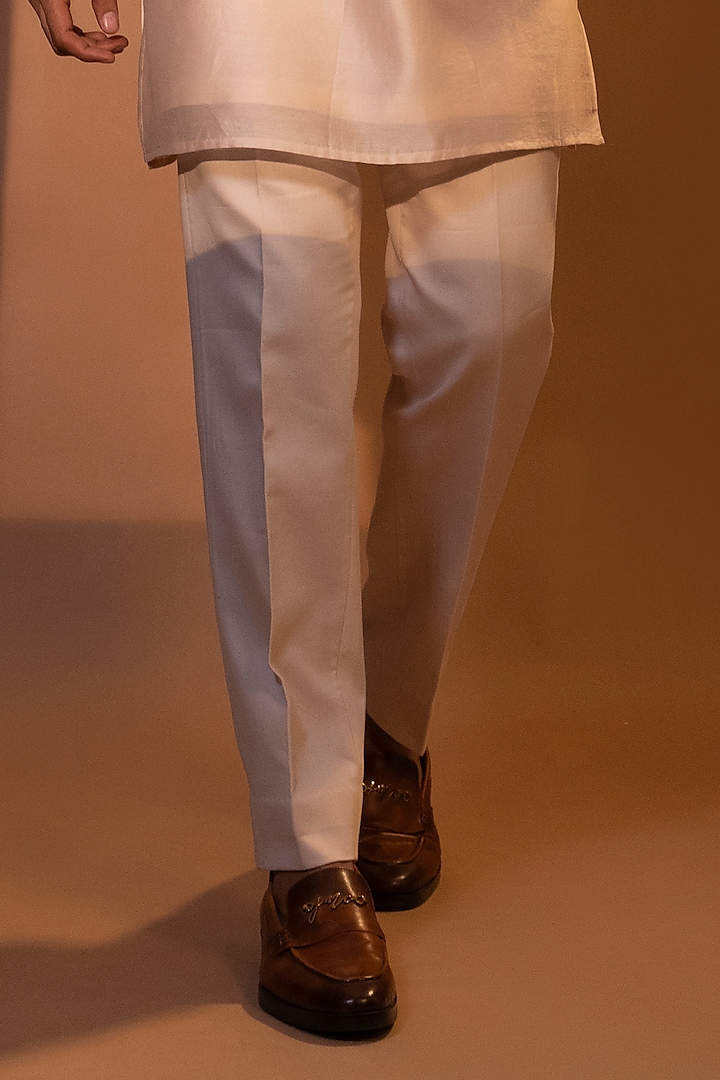 Peachish Pink Chanderi Silk Embroidered Nehru Jacket Set by YOSEBA at Pernia's Pop Up Shop
