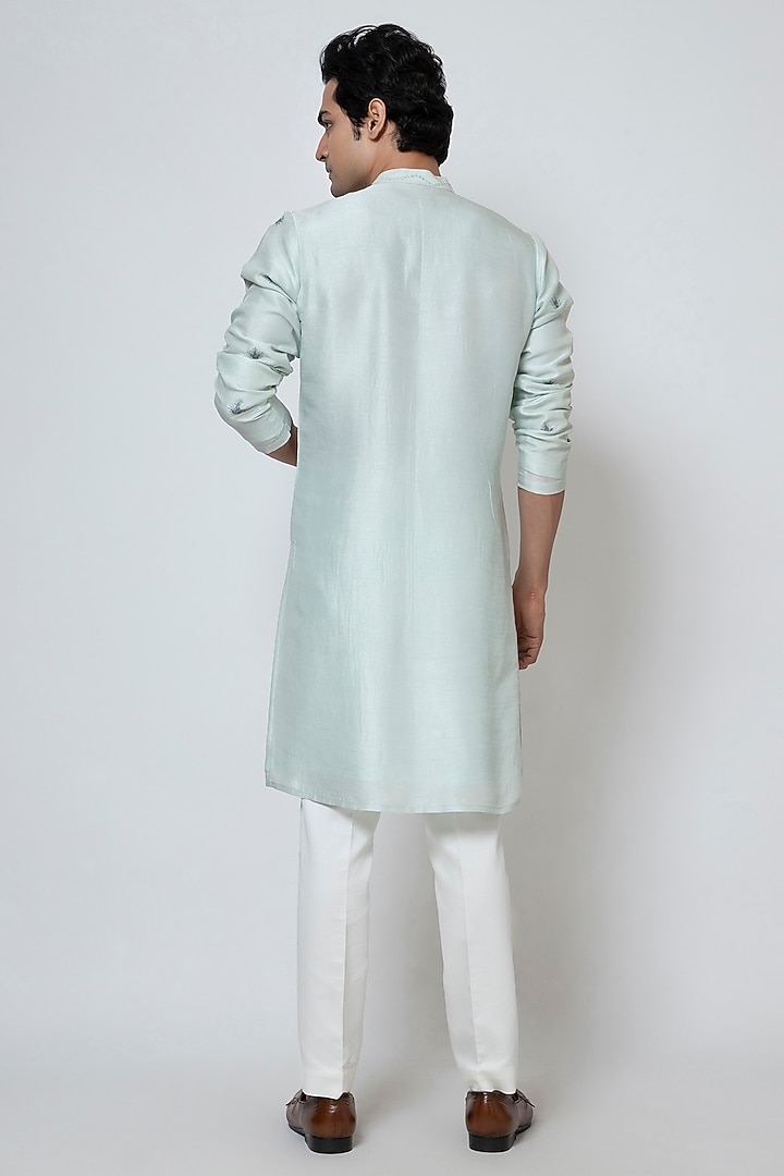 Powder Blue Bam Silk Cutdana Embroidered Kurta Set by YOSEBA at Pernia's Pop Up Shop