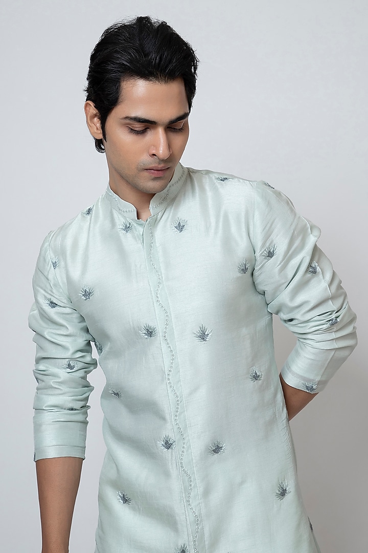 Powder Blue Bam Silk Cutdana Embroidered Kurta Set by YOSEBA at Pernia's Pop Up Shop