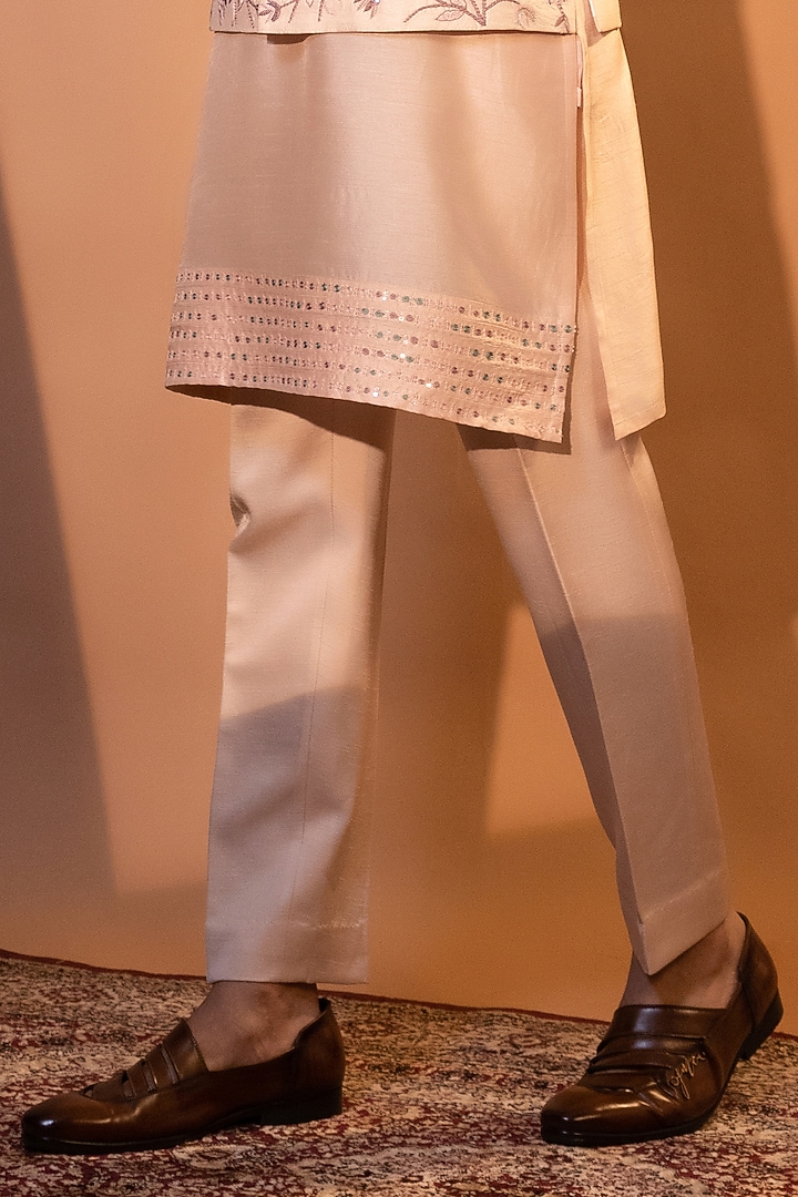 Blush Pink Bam Silk Dabka Embellished Nehru Jacket Set by YOSEBA at Pernia's Pop Up Shop