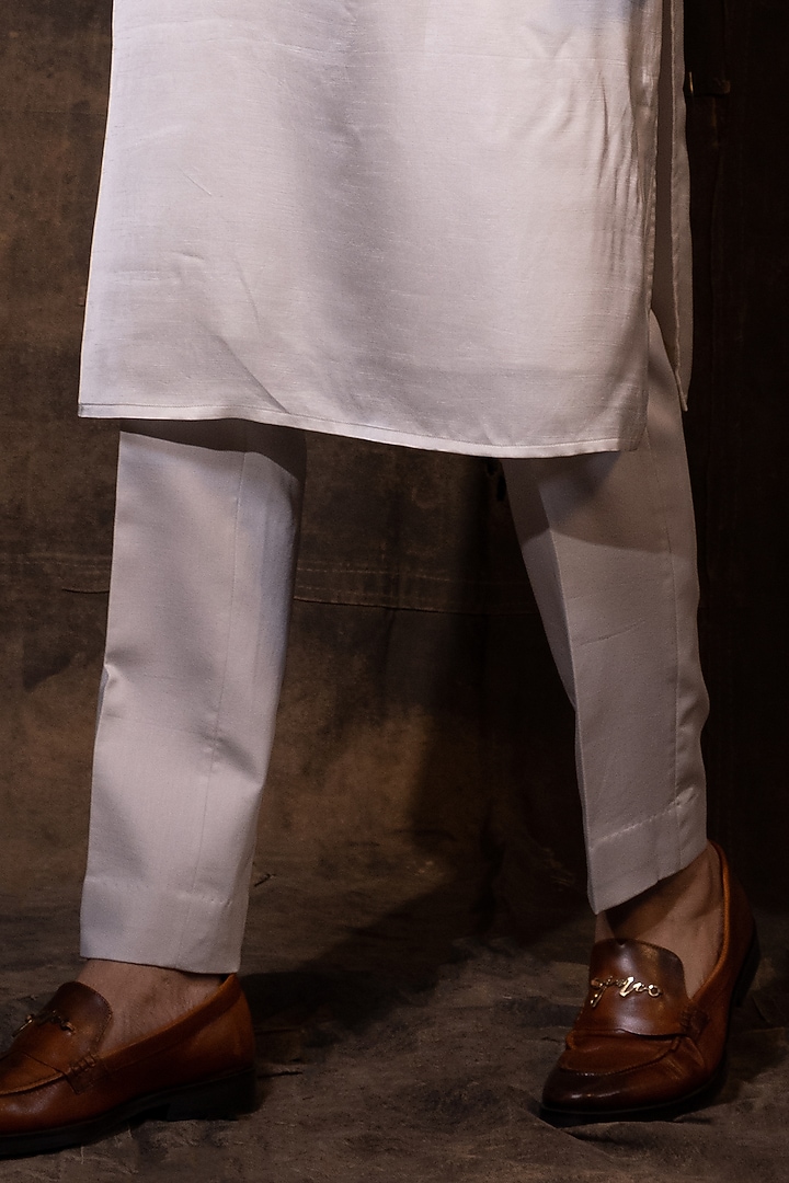 Grey Linen Satin Geometric Embroidered Nehru Jacket Set by YOSEBA at Pernia's Pop Up Shop