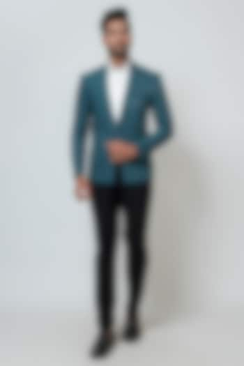 Teal Premium Suiting Fabric Cutdana Work Blazer Set by YOSEBA at Pernia's Pop Up Shop