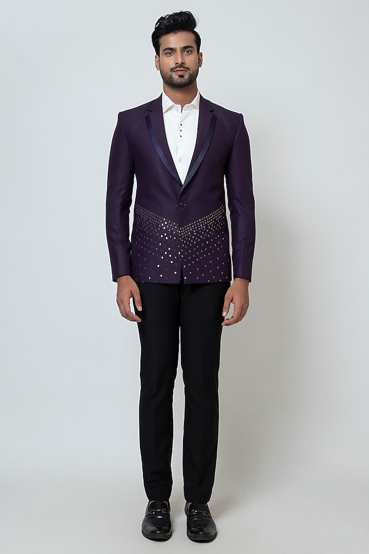 Deep Purple Premium Suiting Fabric Blazer Set by YOSEBA