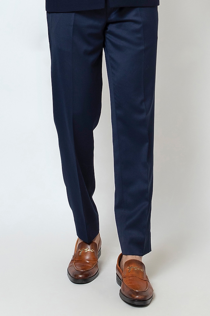 Dark Blue Stretchable Fabric Cutdana Work Blazer Set by YOSEBA at Pernia's Pop Up Shop