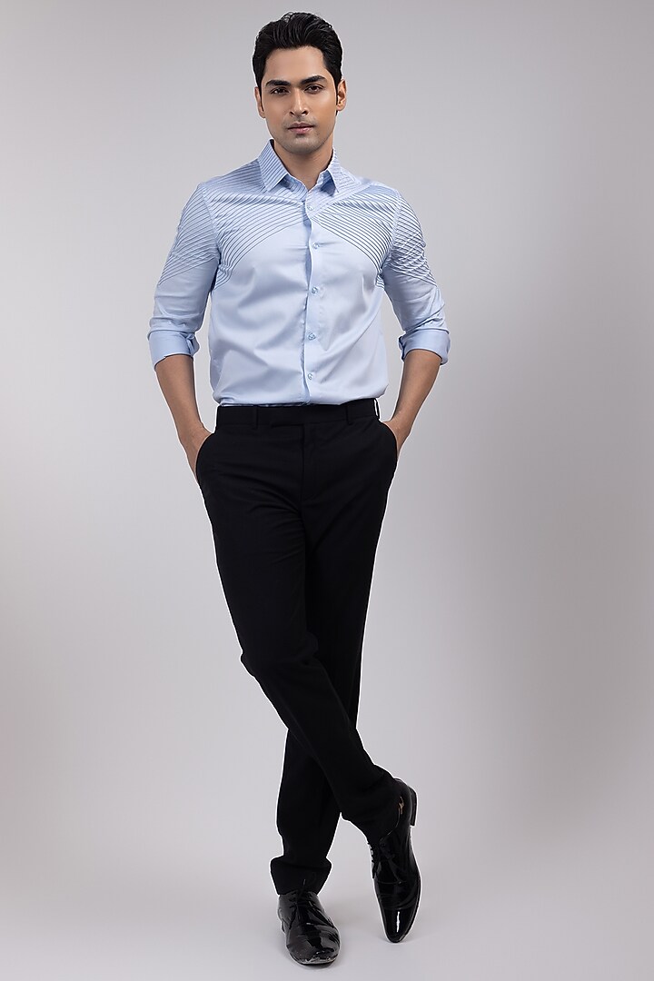 Light Blue Premium Cotton Party Wear Shirt by YOSEBA at Pernia's Pop Up Shop